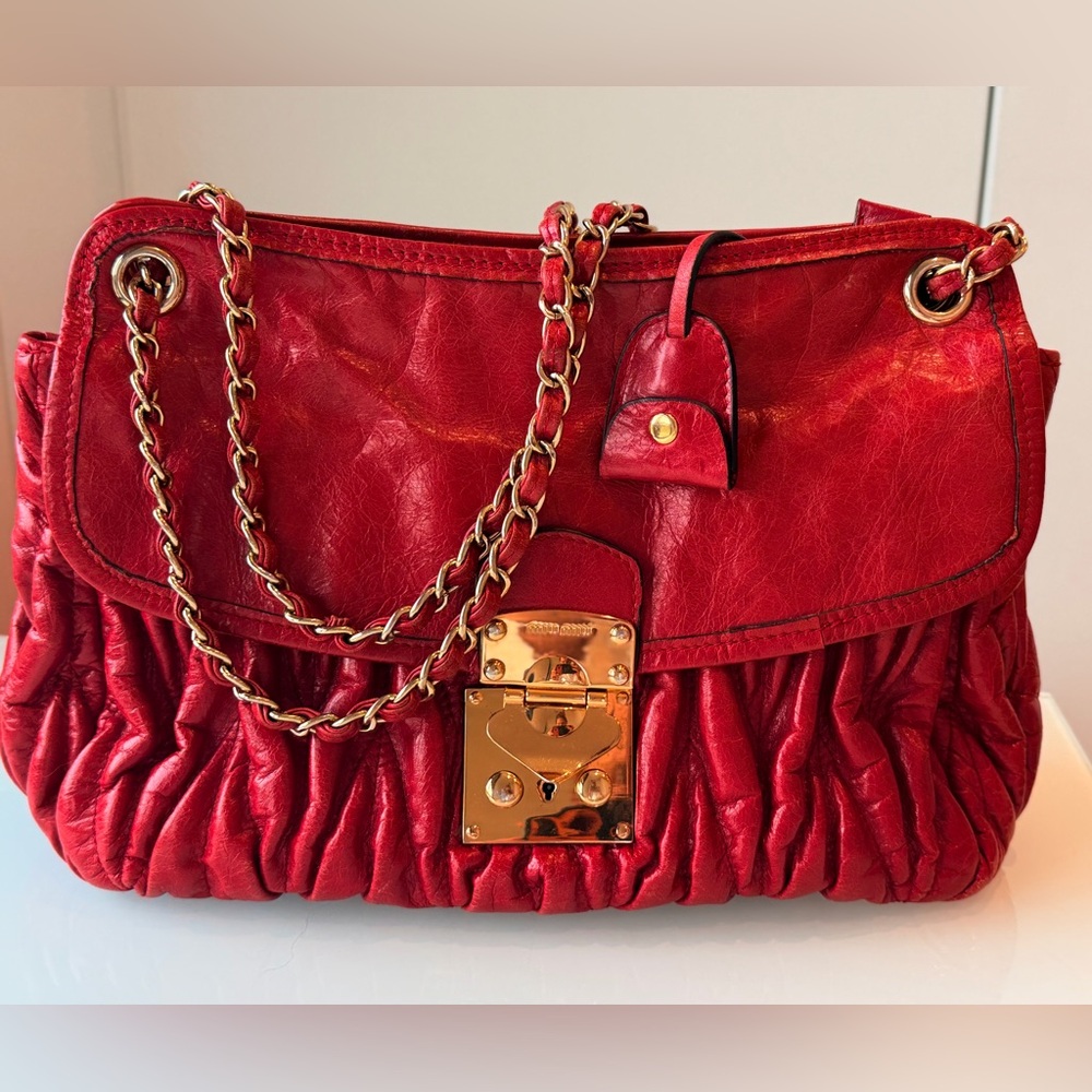 Last Call - moving Sunday MuiMui Crinkled Leather Red Bag Crossbody/Shoulder